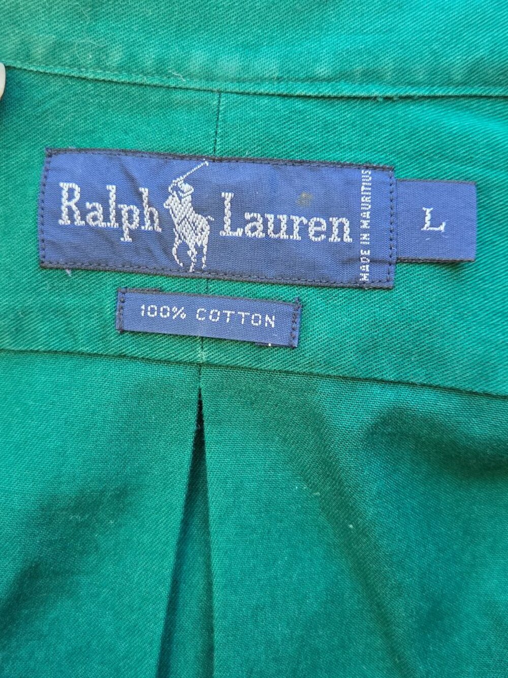 VTG-Ralph Lauren Twill Button Down Shirt LS Men Large Forest Green Purple Pony